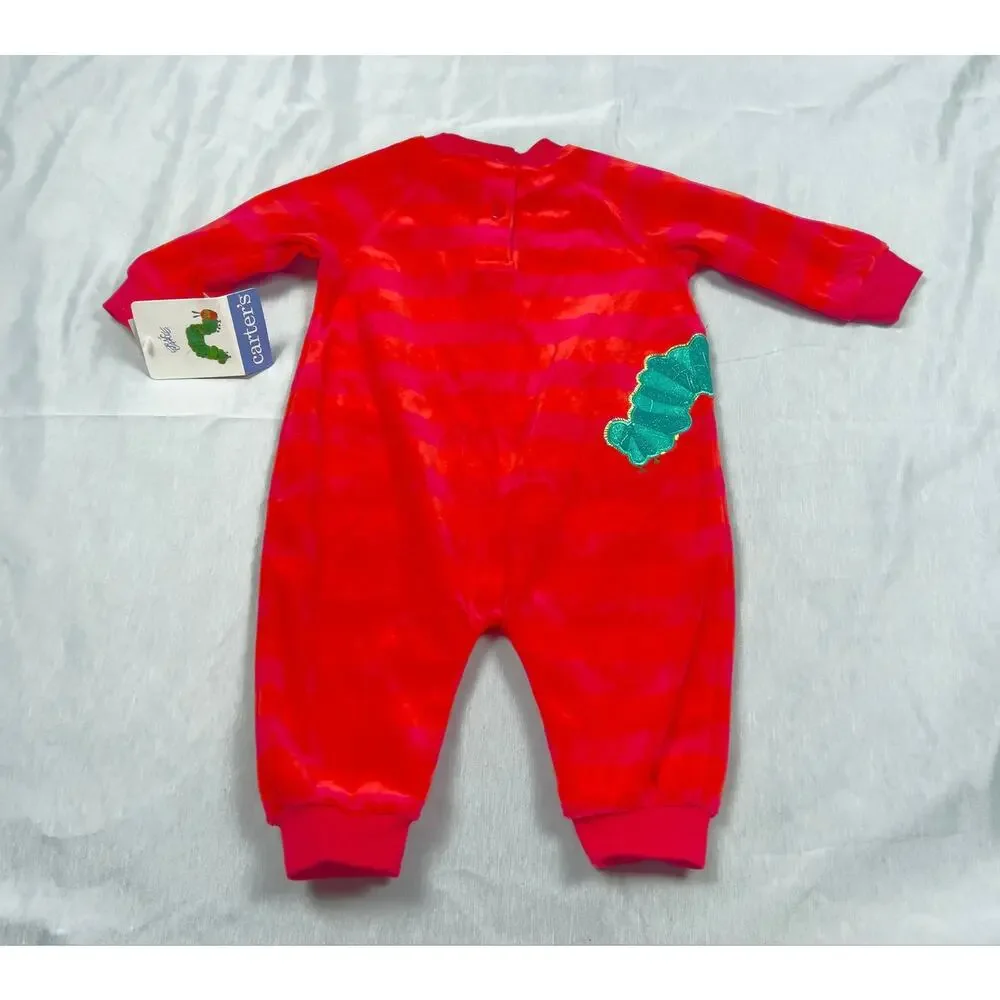 Vintage NWT Carter's Eric Carle Velour Hungry Caterpillar Romper 6 9M Red Baby